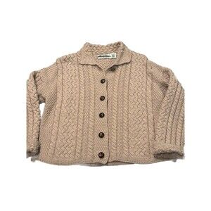 Aran Crafts 100% Merino Wool Cardigan Size Large Gray Cable knit